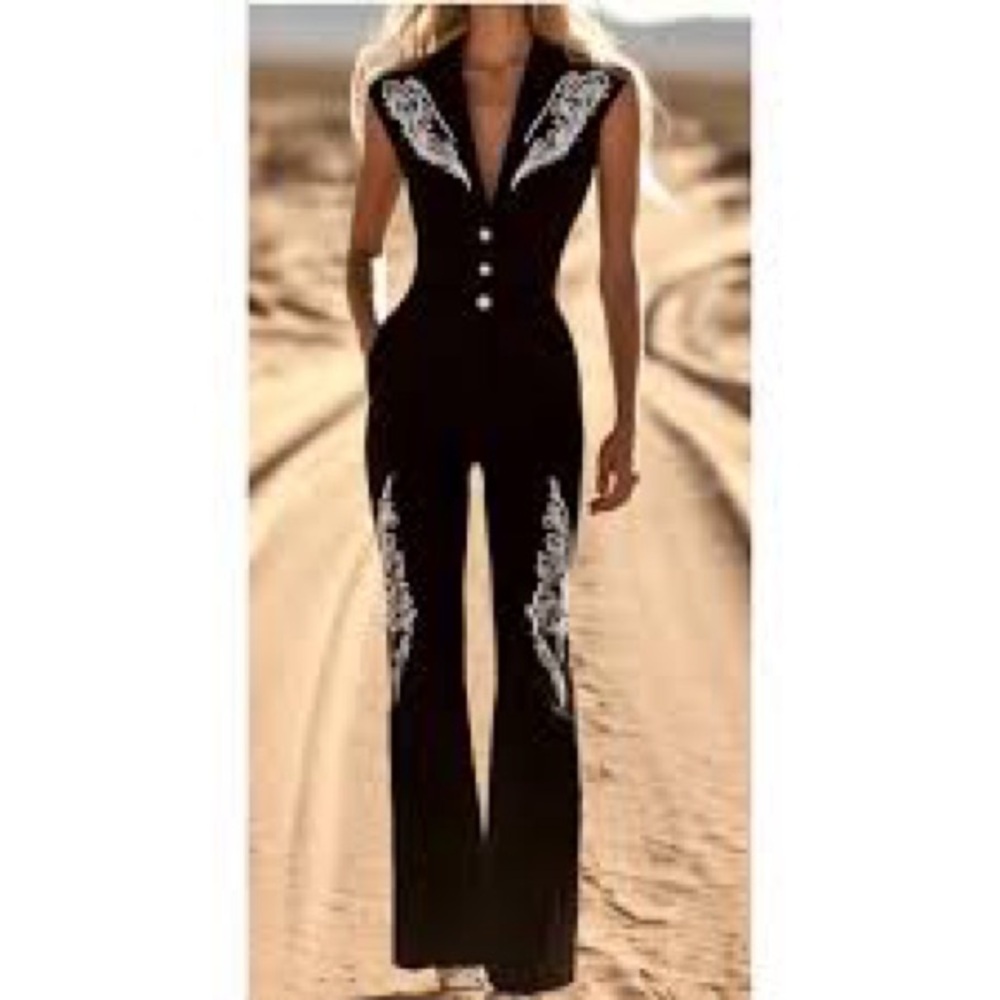 Elegant Black Jumpsuit with White Detailing
